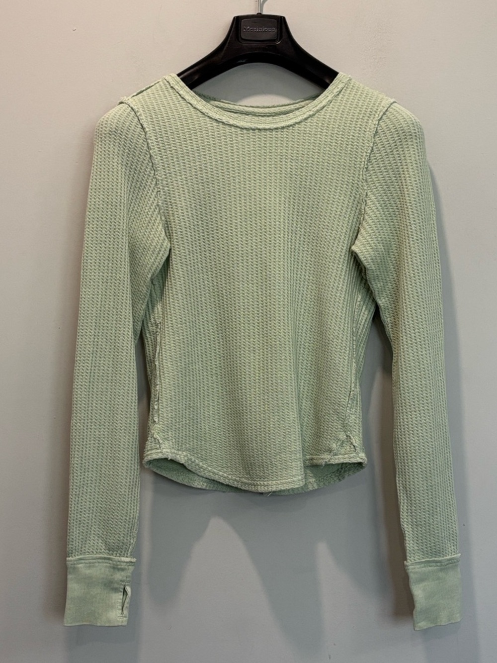 We The Free Green Thermal Thumb Hole Waffle Top Small - Picture 5 of 13